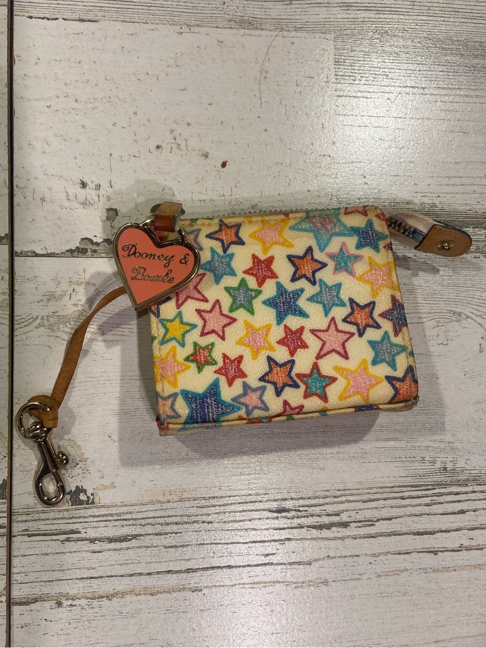 Dooney & Bourke Vintage Multicolor Cream Star Print Zipper Mini Wallet